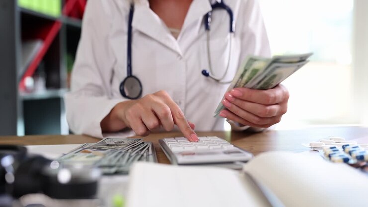 Medical Professional Handling Money and Medication: Healthcare Finance and Costs