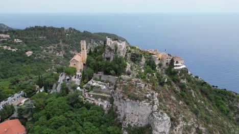 eze hill top village france drone , aerial , view from air summers day