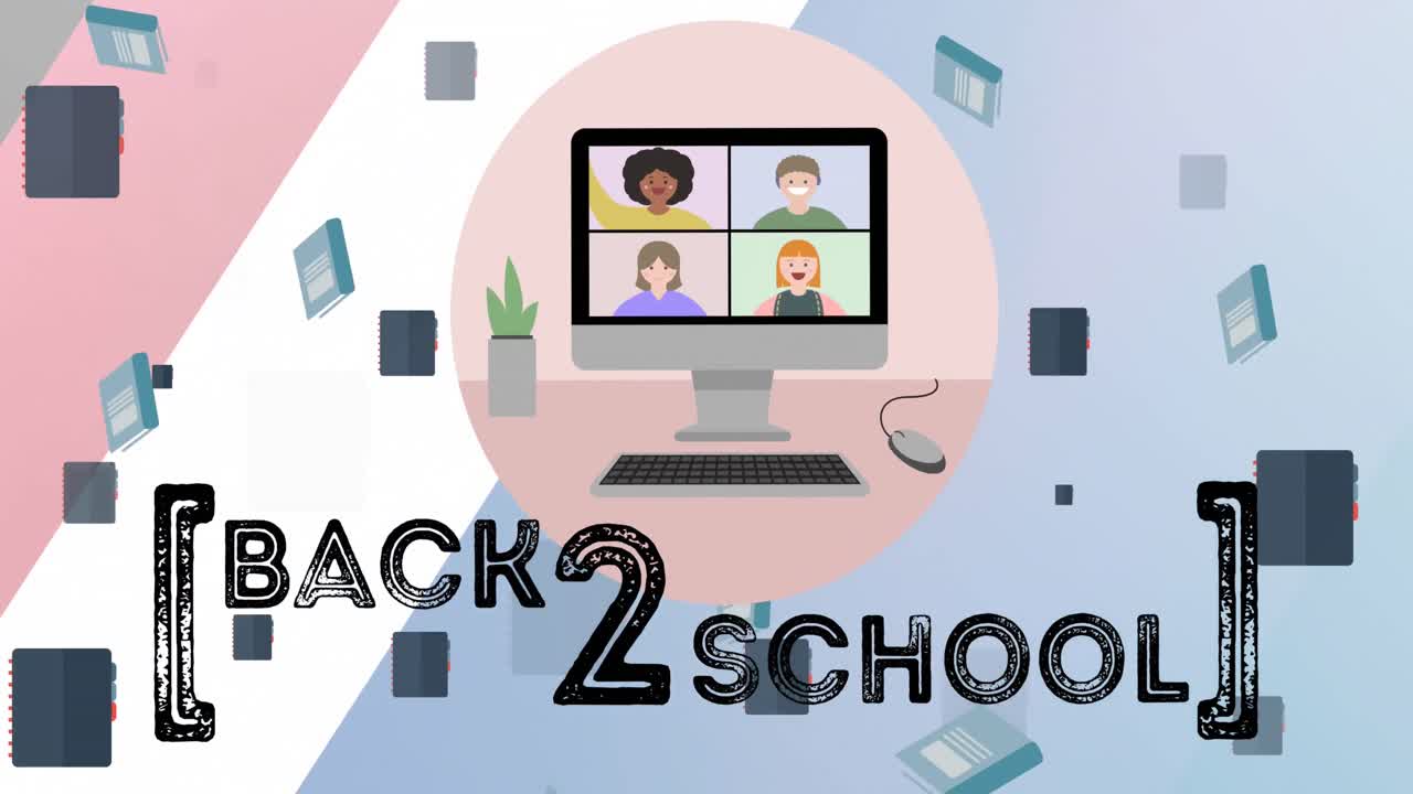 Animation of back 2 school text over school items icons