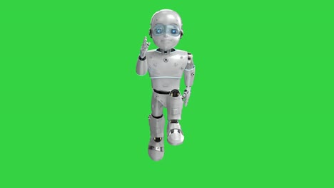 cute robot with cartoon character running on green screen