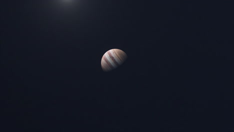 wide rotating view of planet jupiter and the sun