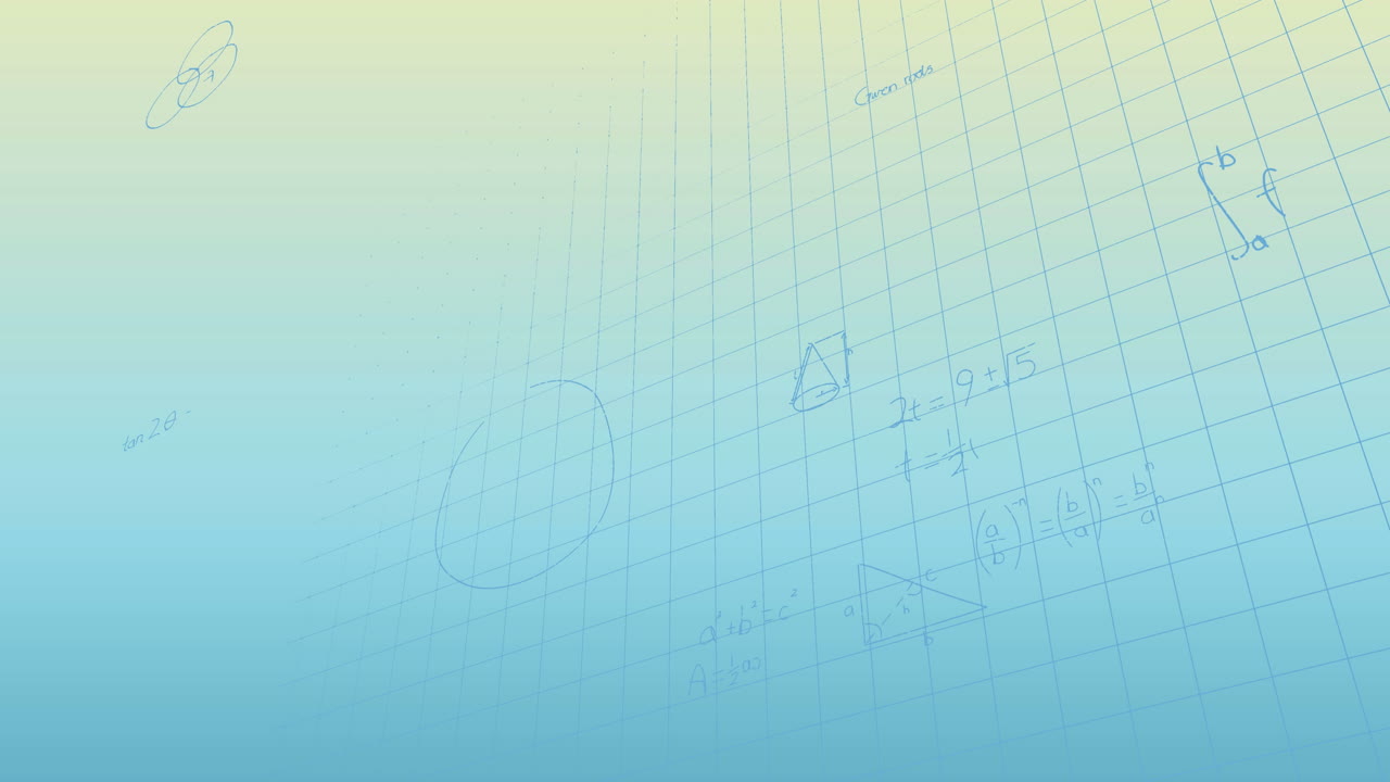 파란색 배경 위에 수학적 데이터 처리의 애니메이션