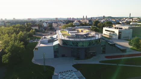 Aerial-view-of-the-running-track-on-the-roof-of-the-campus-in-Ostrava,-Czech-Republic