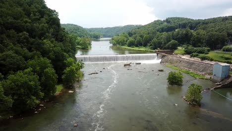 Fries-Virginia-aerial-pullout-of-old-textile-plant-site-and-hydroelectric-plant-along-new-river