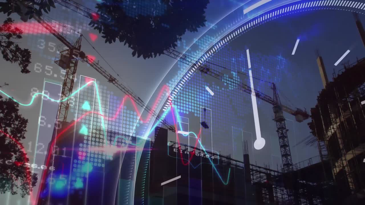 animación del reloj y el procesamiento de datos financieros en el sitio de construcción