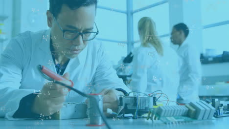 animación de ecuaciones matemáticas sobre diversos científicos que trabajan en el laboratorio