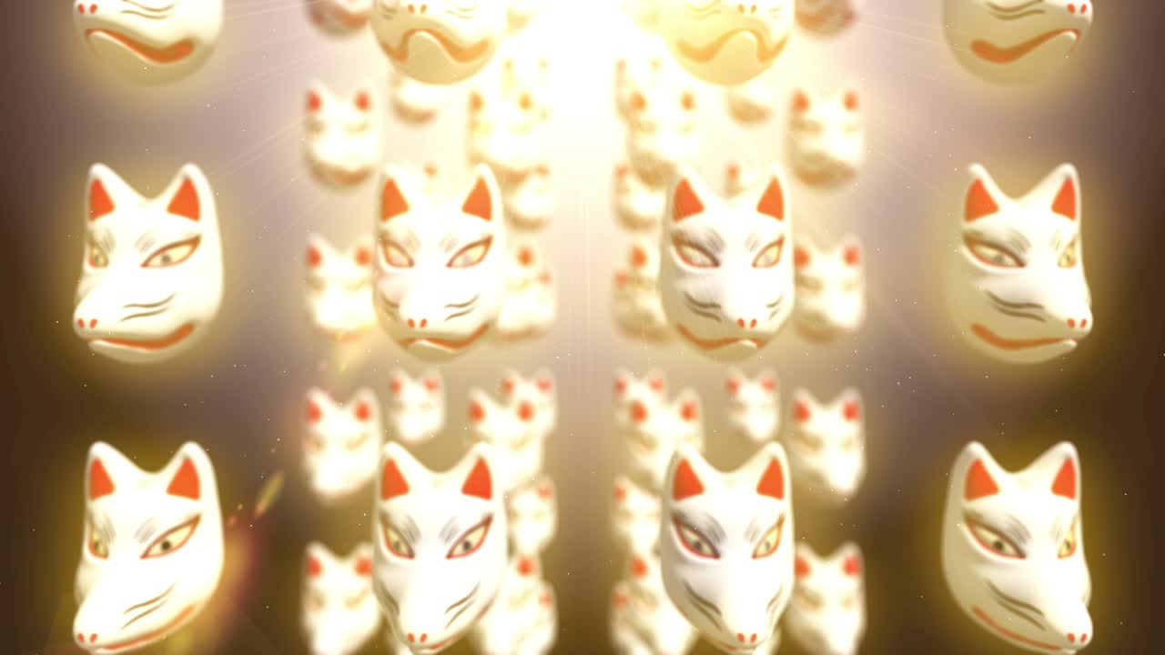 일본 전통 스타일의 여우 얼굴 마스크 루프 애니메이션