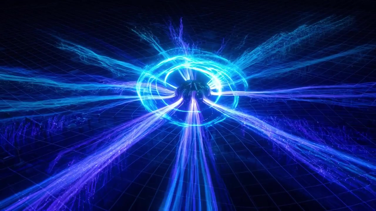 Futuristic Core Emitting Dynamic Blue and Purple Energy Waves