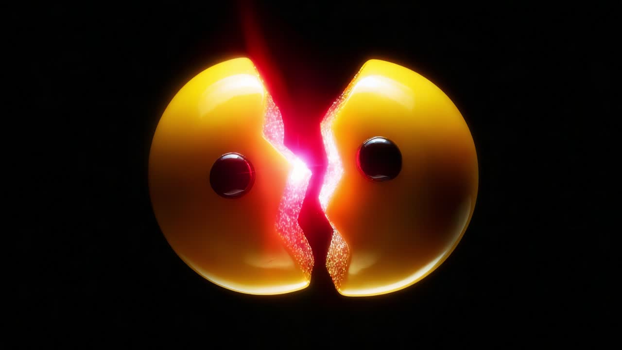 A Stunning Visual of a Split Object Illuminated by Red Light, Showcasing an Intricate Glow Revealing Hidden Depths and Details Within the Cracks of the Surface