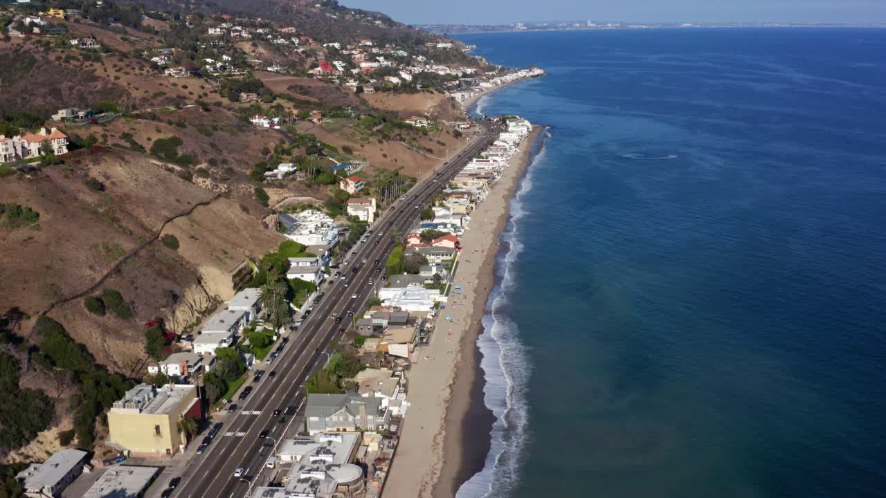 Drone footage of the PCH California as cars drive