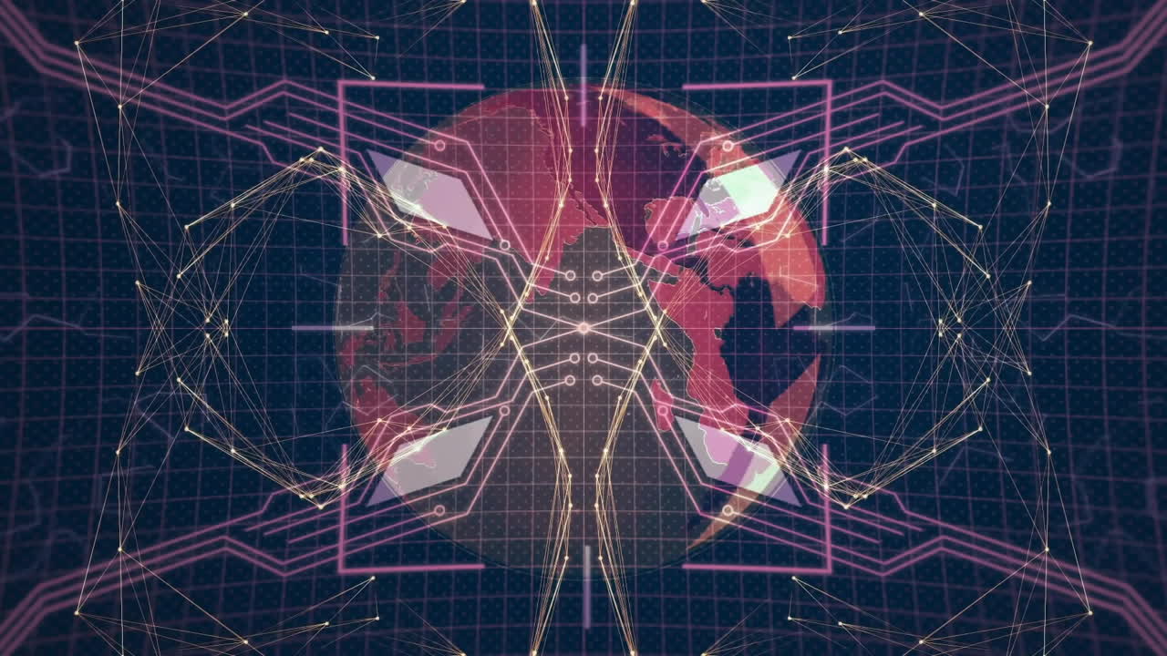 기하학적 모양과 디지털 글로브 애니메이션을 통해 네트워크 연결