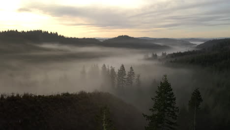 quiet foggy mountain landscape of southern oregon -aerial