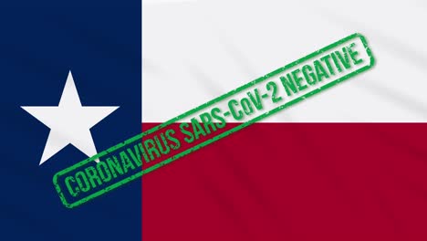 texas us state swaying flag with green stamp of freedom from coronavirus, loop