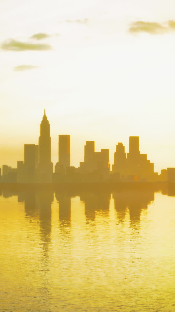 Horizonte dorado de la ciudad al amanecer
