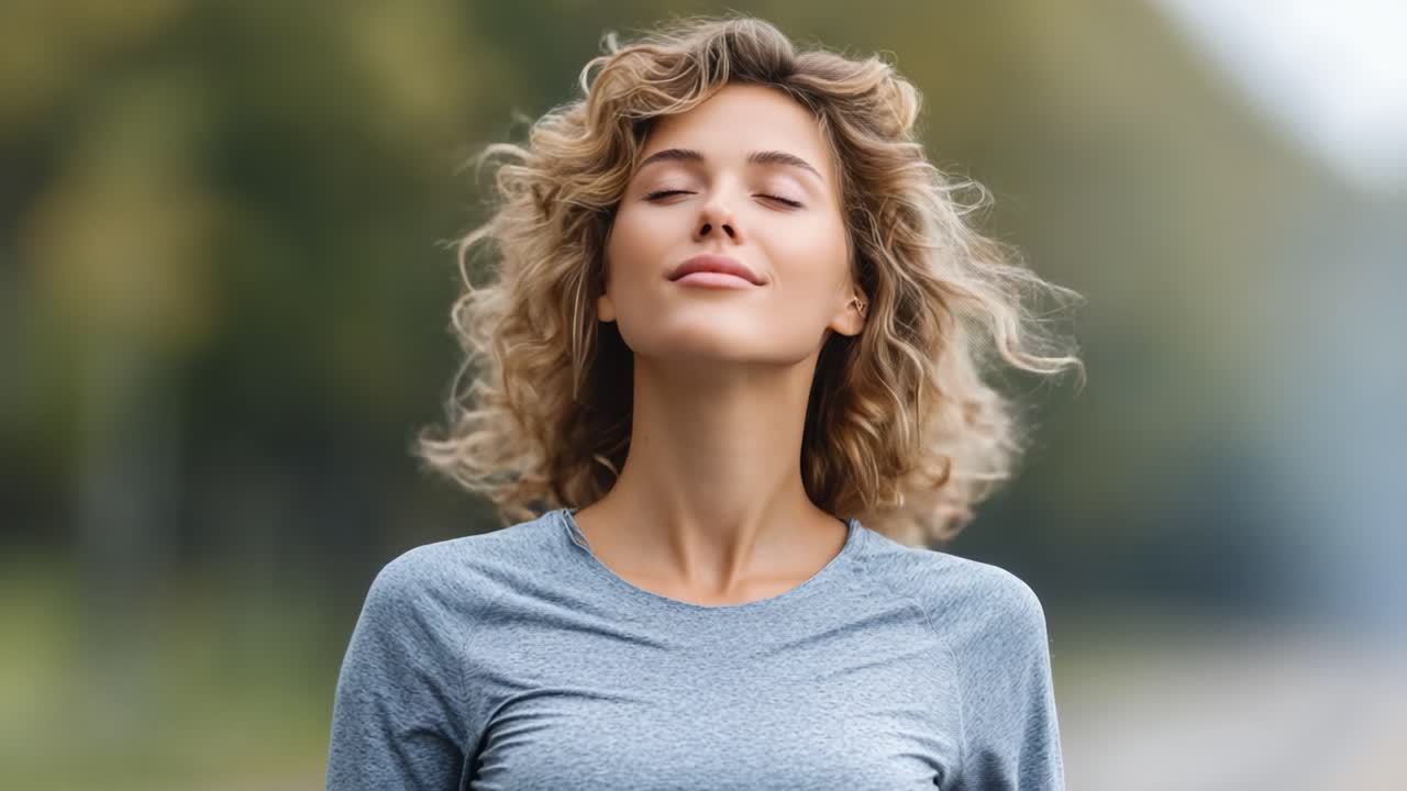 Calm Awareness: A Young Woman Embracing Serenity and Outdoor Bliss, Captured in a Moment of Inner Peace and Contentment Amidst Nature's Beauty