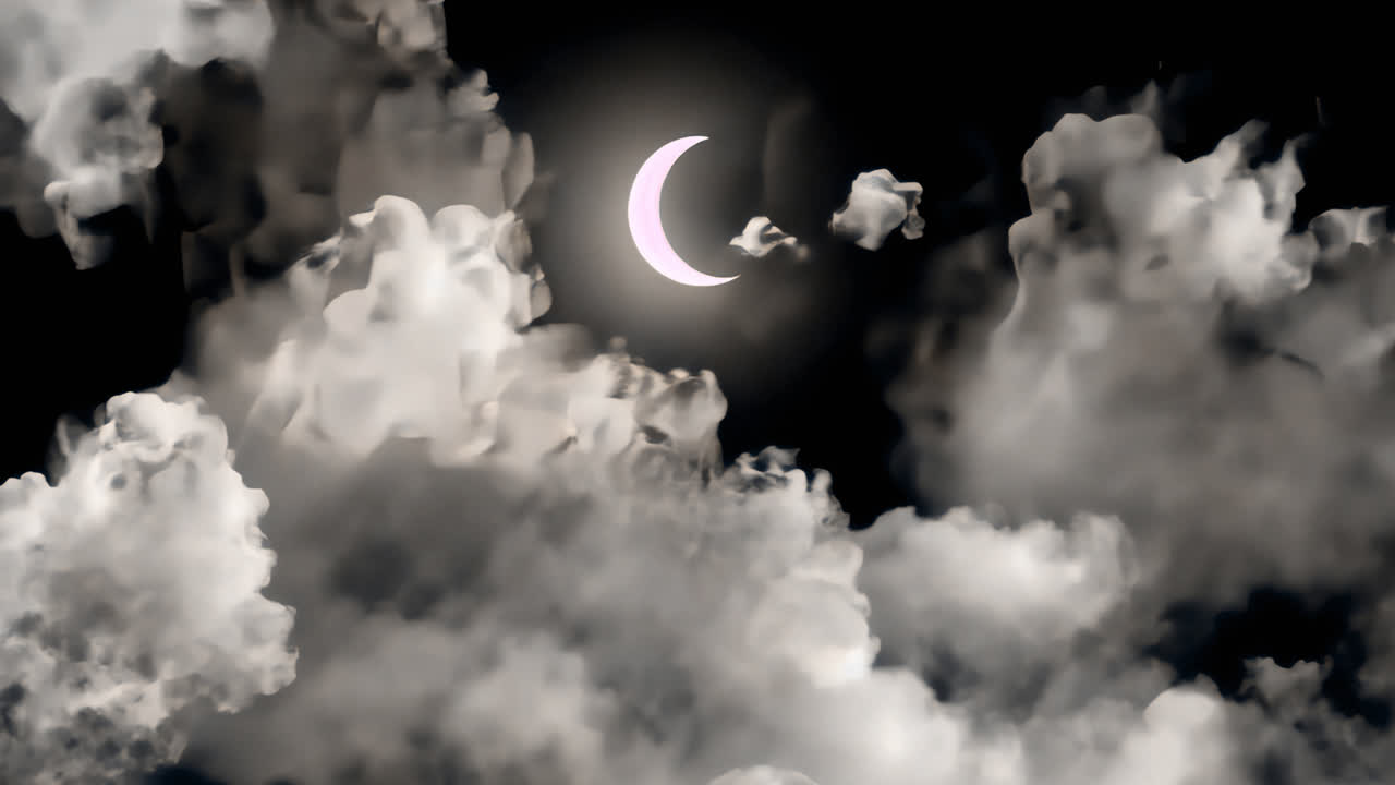 Moon an clouds animated overlay, transparent 4K video, alpha channel, ProRes 4444