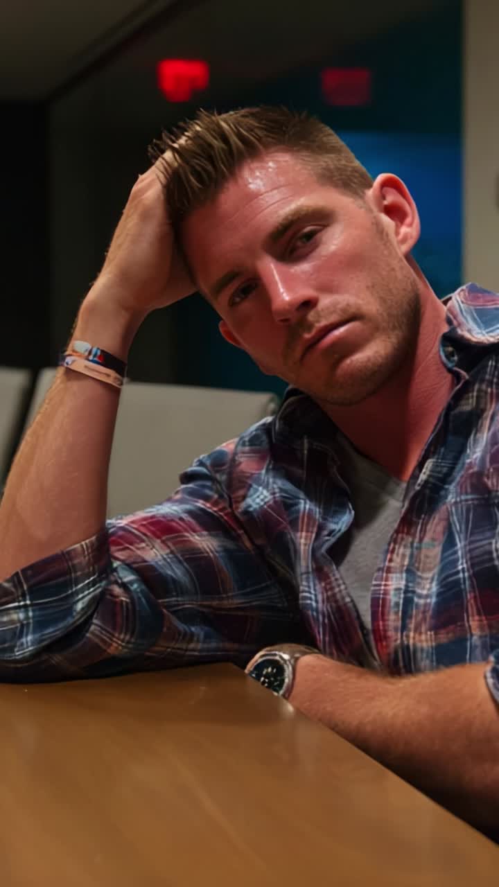 A contemplative individual gazes thoughtfully while resting in a casual setting, showcasing expressions of introspection and emotion in a relaxed environment