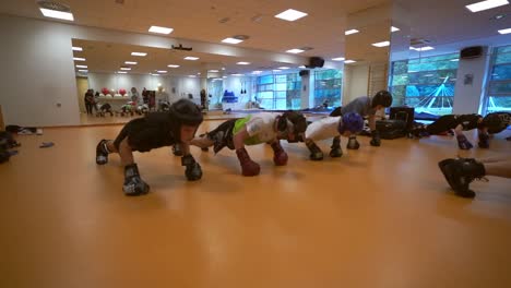 group fitness class: boxing training and push-ups
