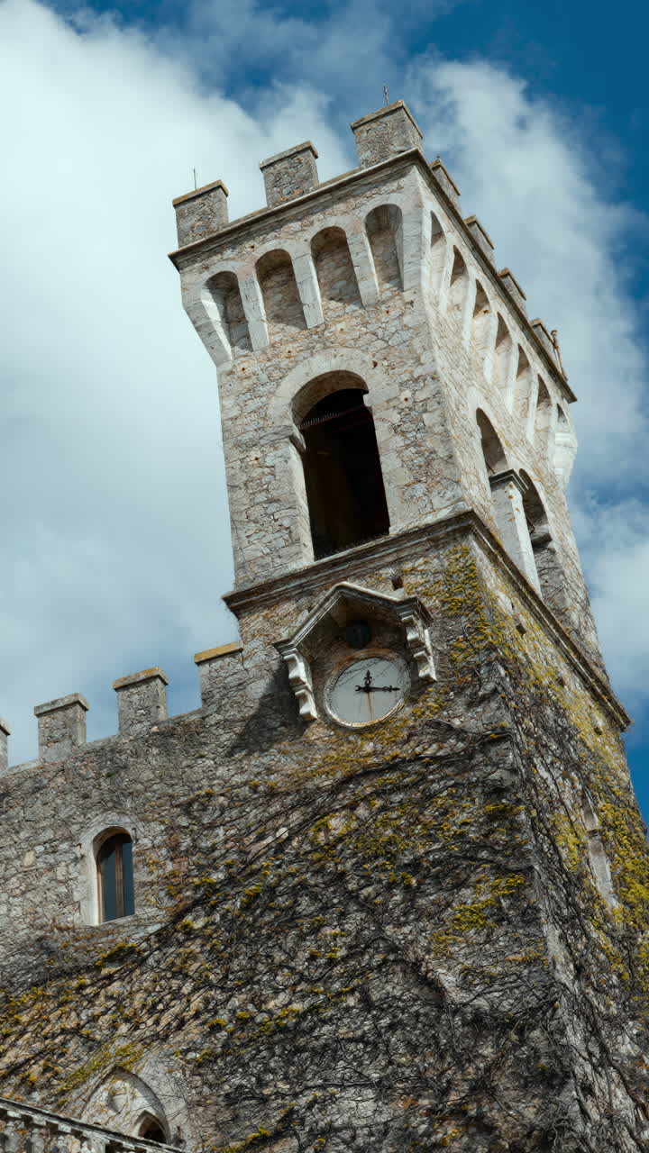 Stone Clock Tower with Ivy