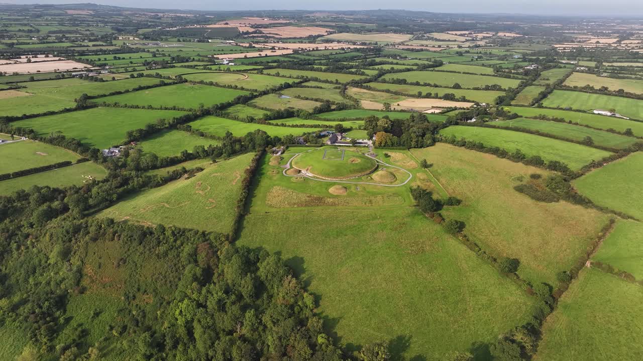 Knowth, Irealand. World UNESCO heritage, ancient monument. Birds eye view over river Boyne