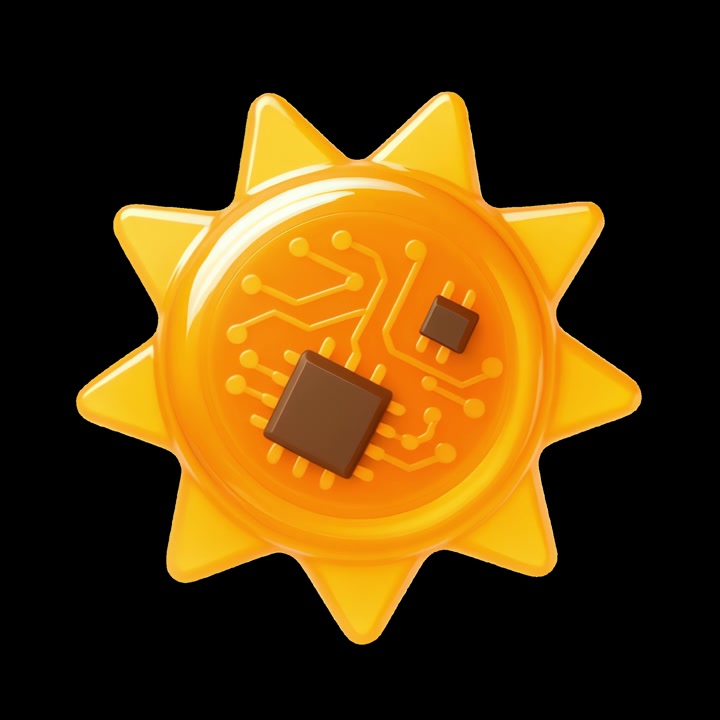 3D Animated Sun Icon with Circuit Board and Microchips