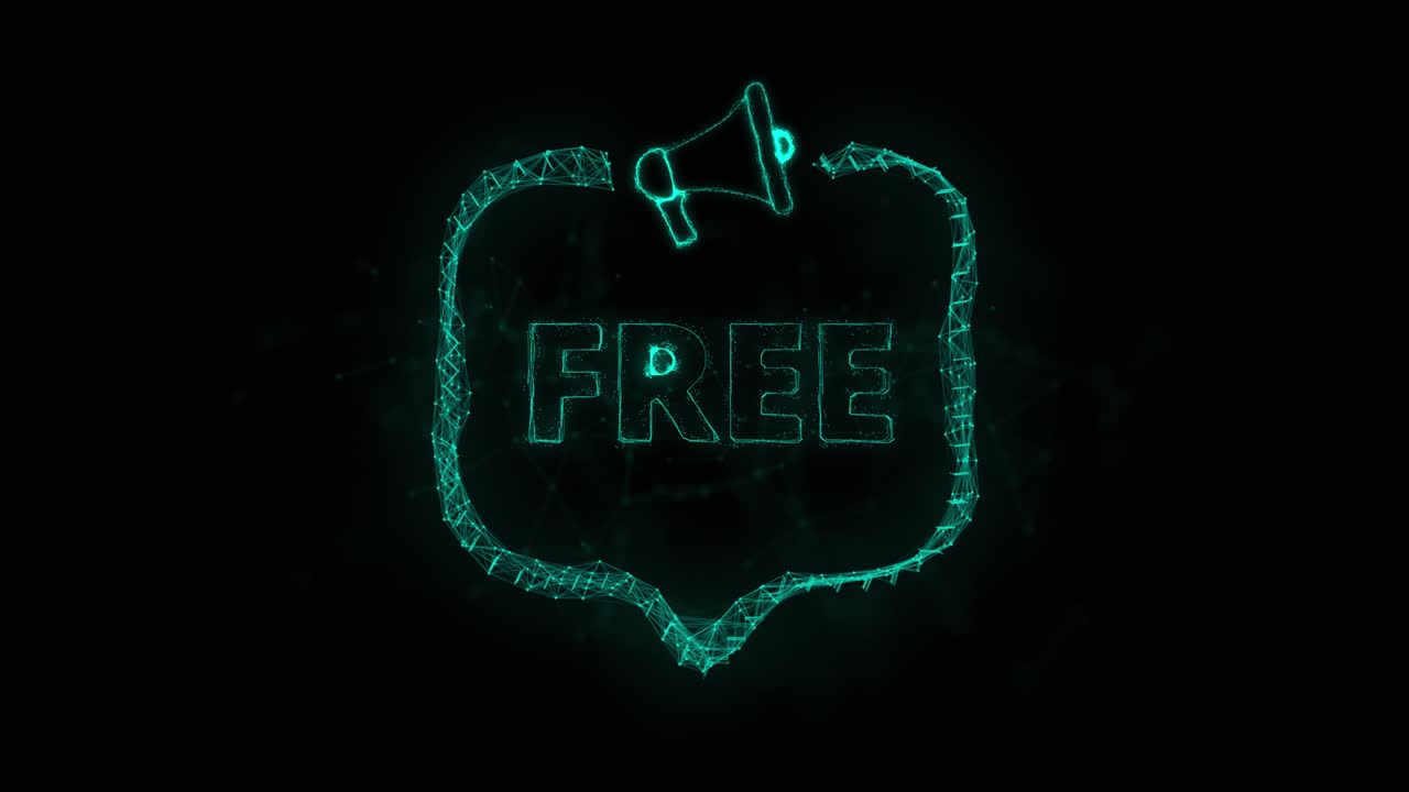 Megaphone banner with speech bubble and text free. Plexus style of green glowing dots and lines