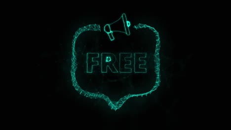 estandarte de megáfono con burbuja de habla y texto gratuito. estilo plexus de puntos y líneas brillantes verdes