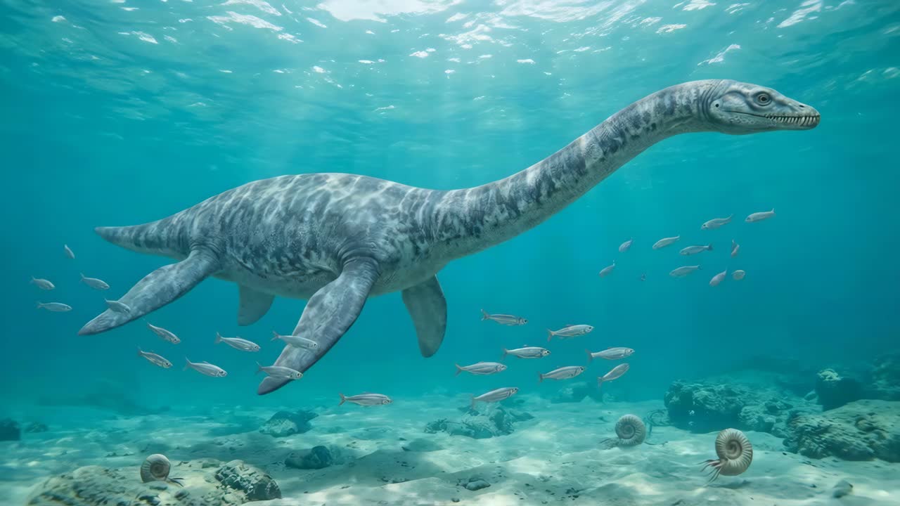 Plesiosaur swimming underwater