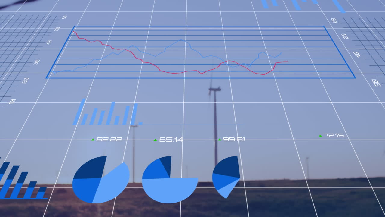 Animation of data processing over wind turbine