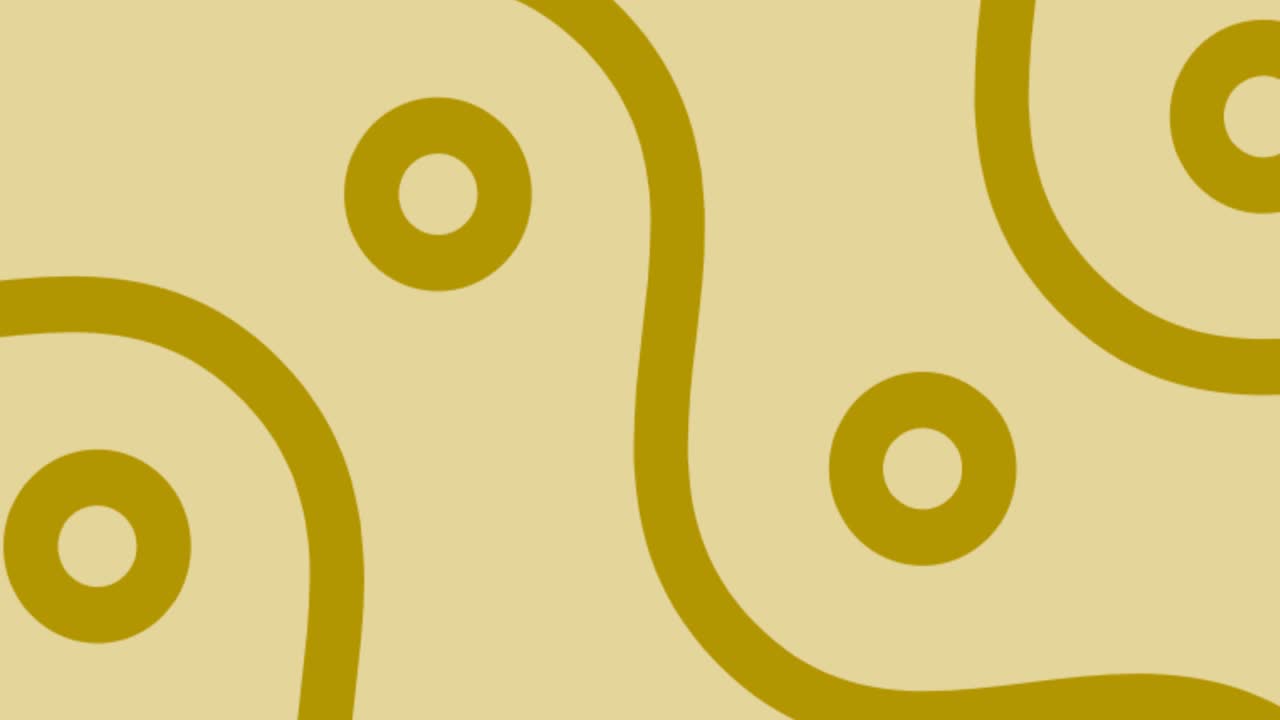 Animation of gold pattern of wavy lines and circles scrolling seamlessly on beige background