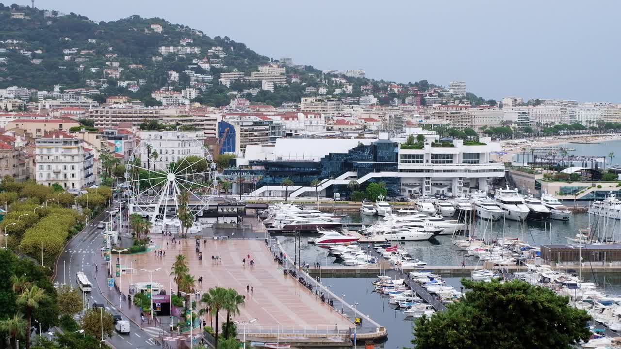 Aerial drone view of Promenade de la Pantiero street in Cannes, France in daylight