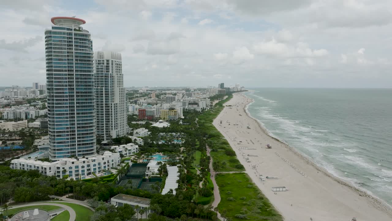 Drone video over looking SouthBeach in Miami Florida