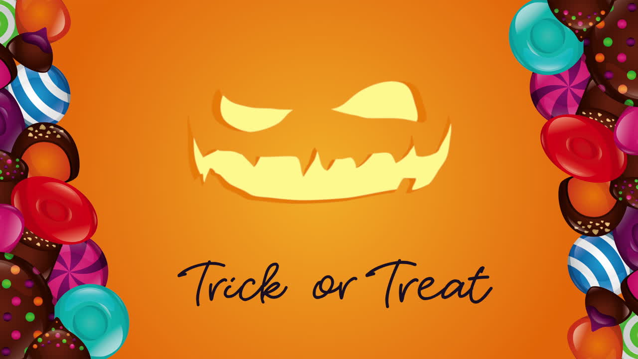 caramelos dulces de halloween y cara de calabaza