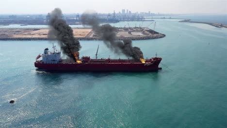 oil tanker fire in harbor