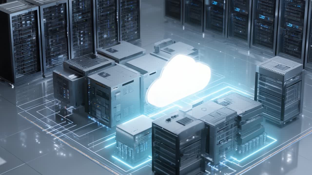 Innovative Cloud Computing Setup Showcasing Collaboration Between Virtual Cloud and On-Premises Server Infrastructure Designed for Enhanced Data Management and Processing