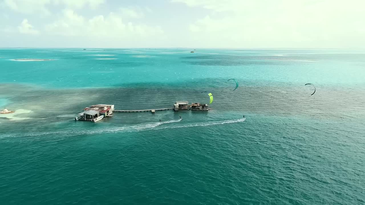 Los Roques venezuela -Caribbean-sea-Fantastic-landscape Kitesuf in clear crystal water, from drone