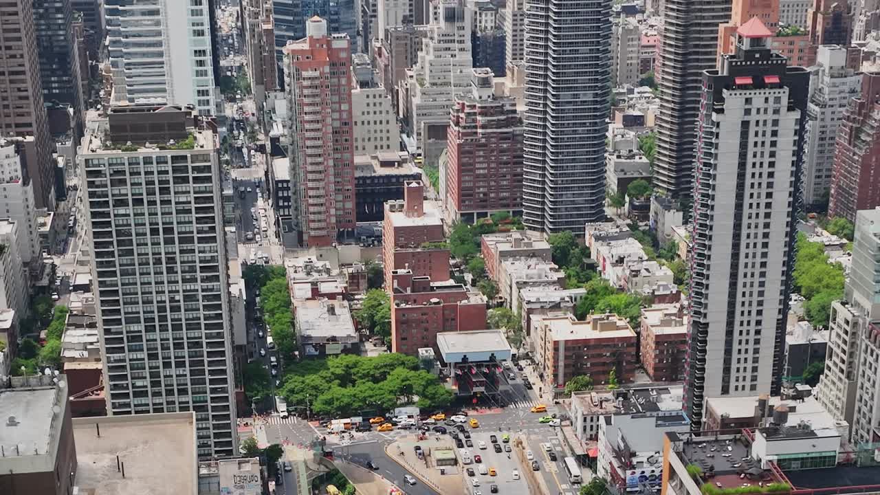 Aerial view of urban life in New York City captured by a drone