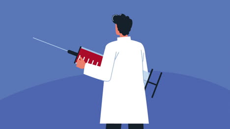 médico con carácter de sangre en la jeringa