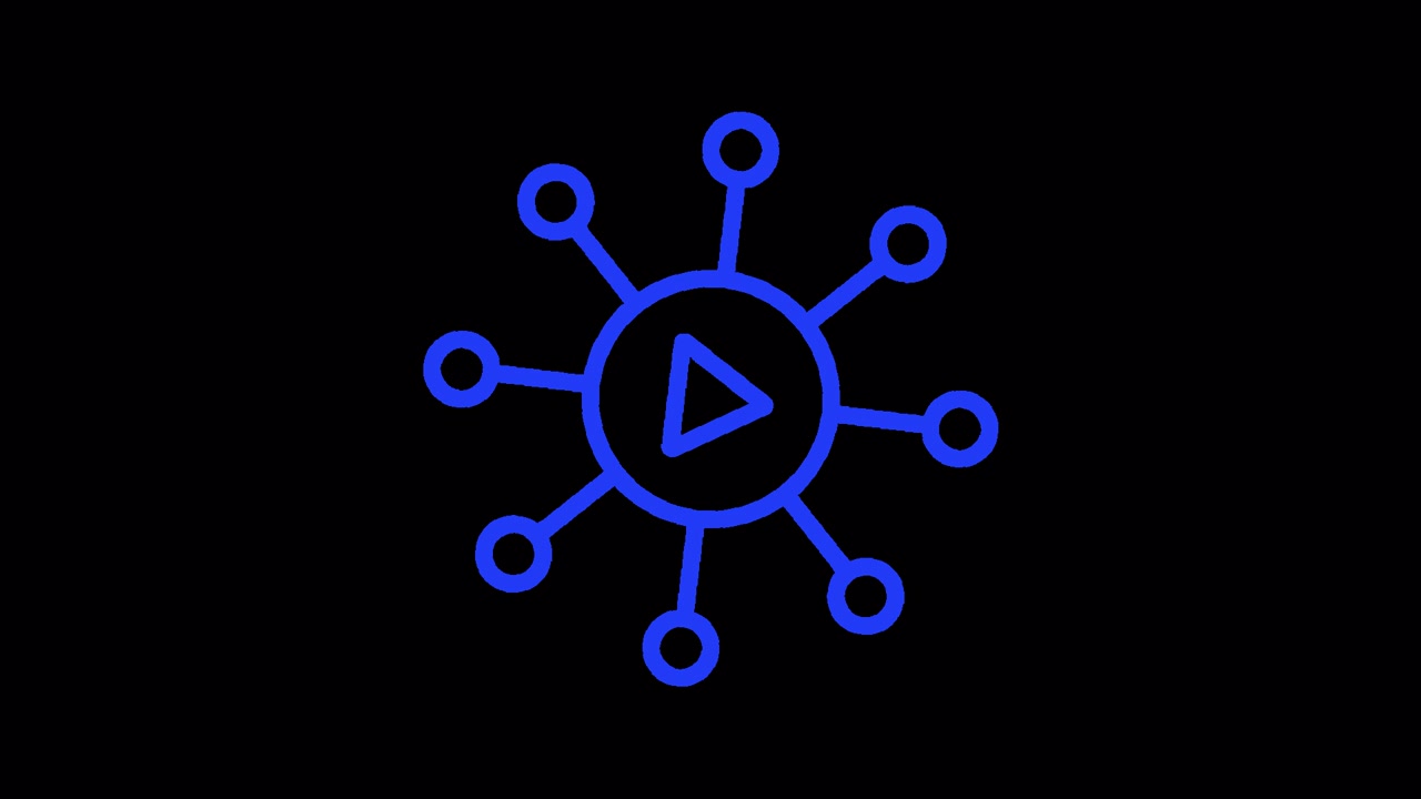 Abstract Blue Icon Transforming into Network with Play Button