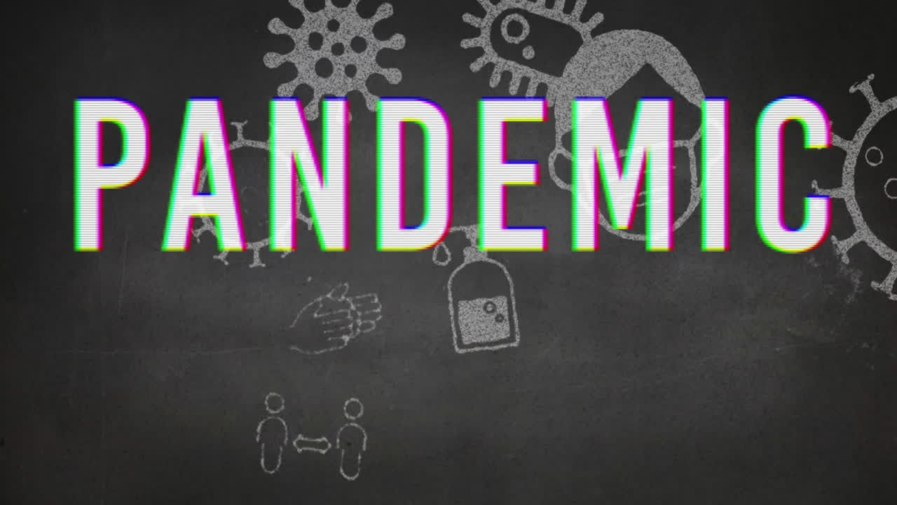 texto de pandemia contra el concepto de coronavirus iconos en fondo negro