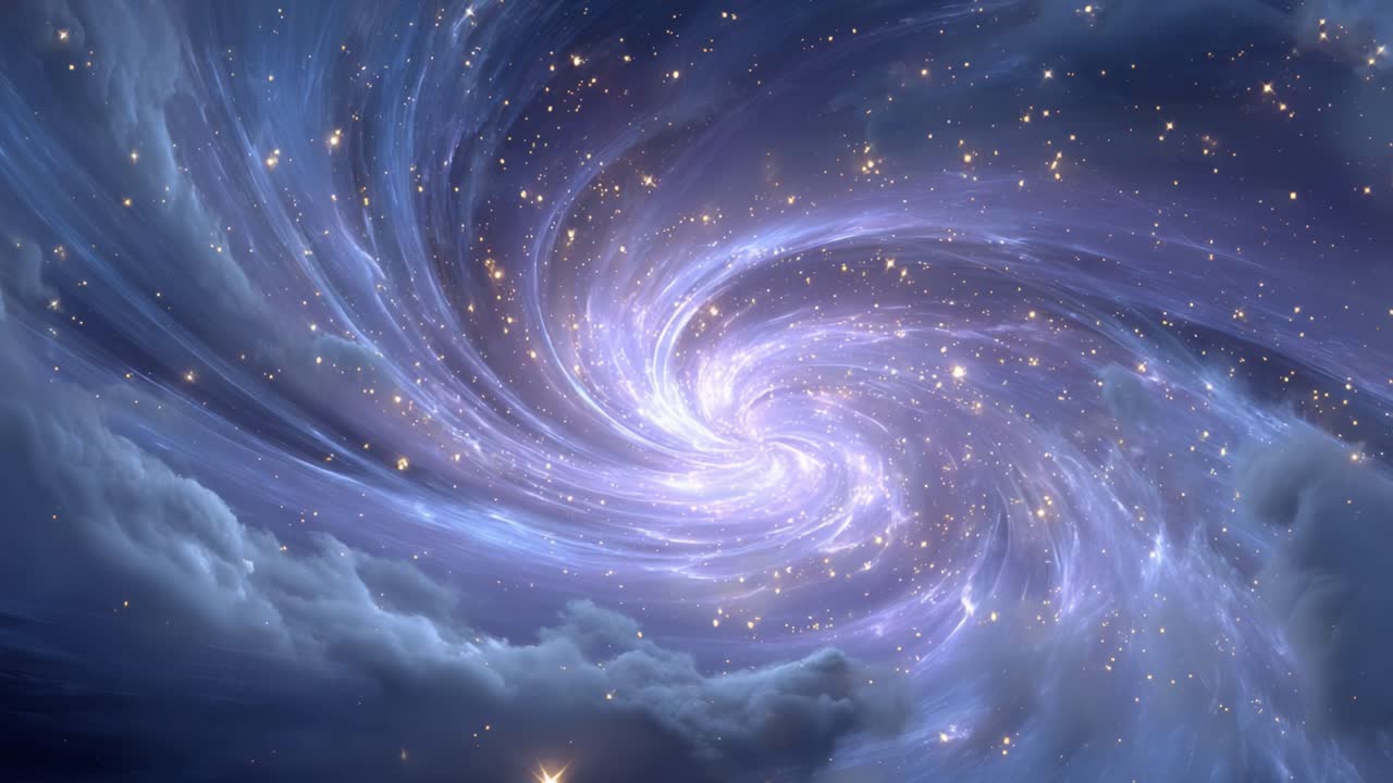 A Stunning Visual Journey Through a Galactic Spiral: Explore the Intricate Beauty of Cosmic Swirls with Twinkling Stars and Mystical Clouds