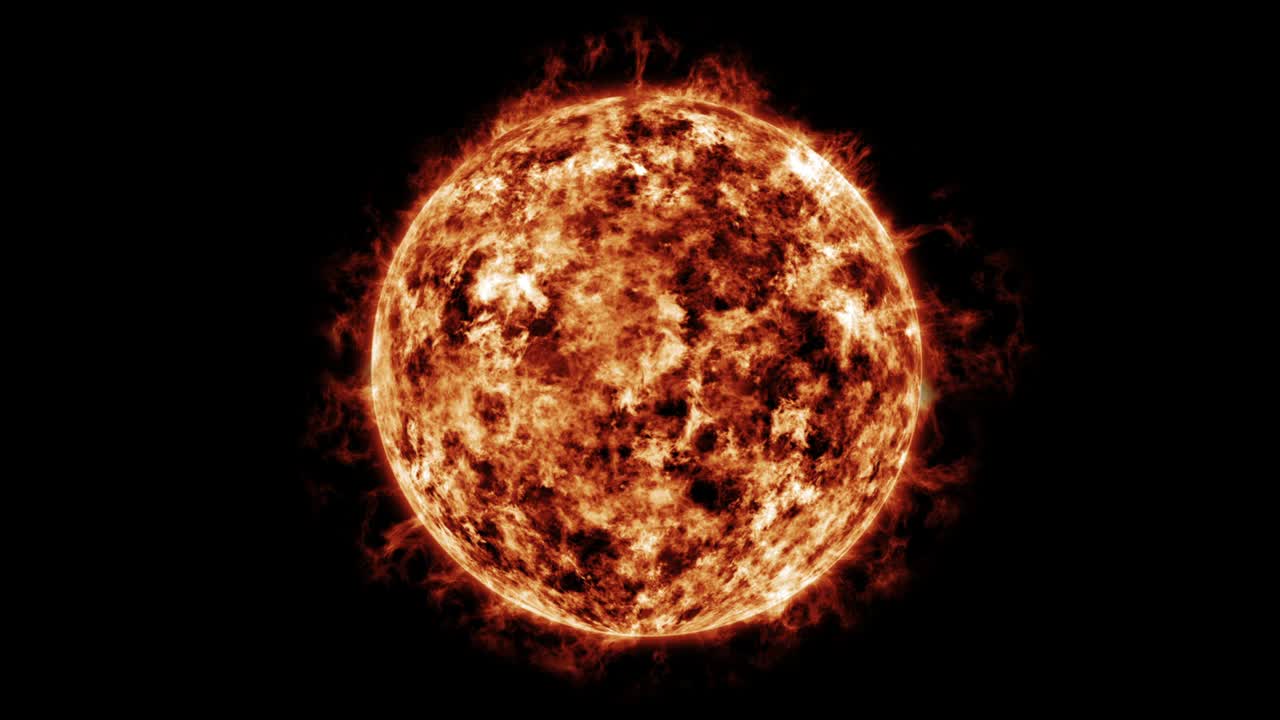 la atmósfera solar del sol aislada sobre un fondo negro. renderizado en 3d. animación 3d realista.