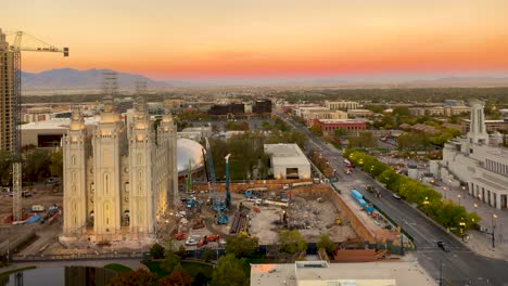 salt lake city downtown area a view of renovation work at temple square at sunrise - time lapse