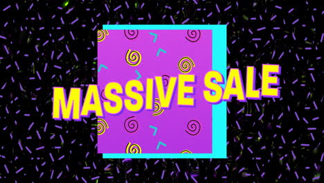 Massive-sale-text-animation-over-colorful-geometric-shapes-on-black-background