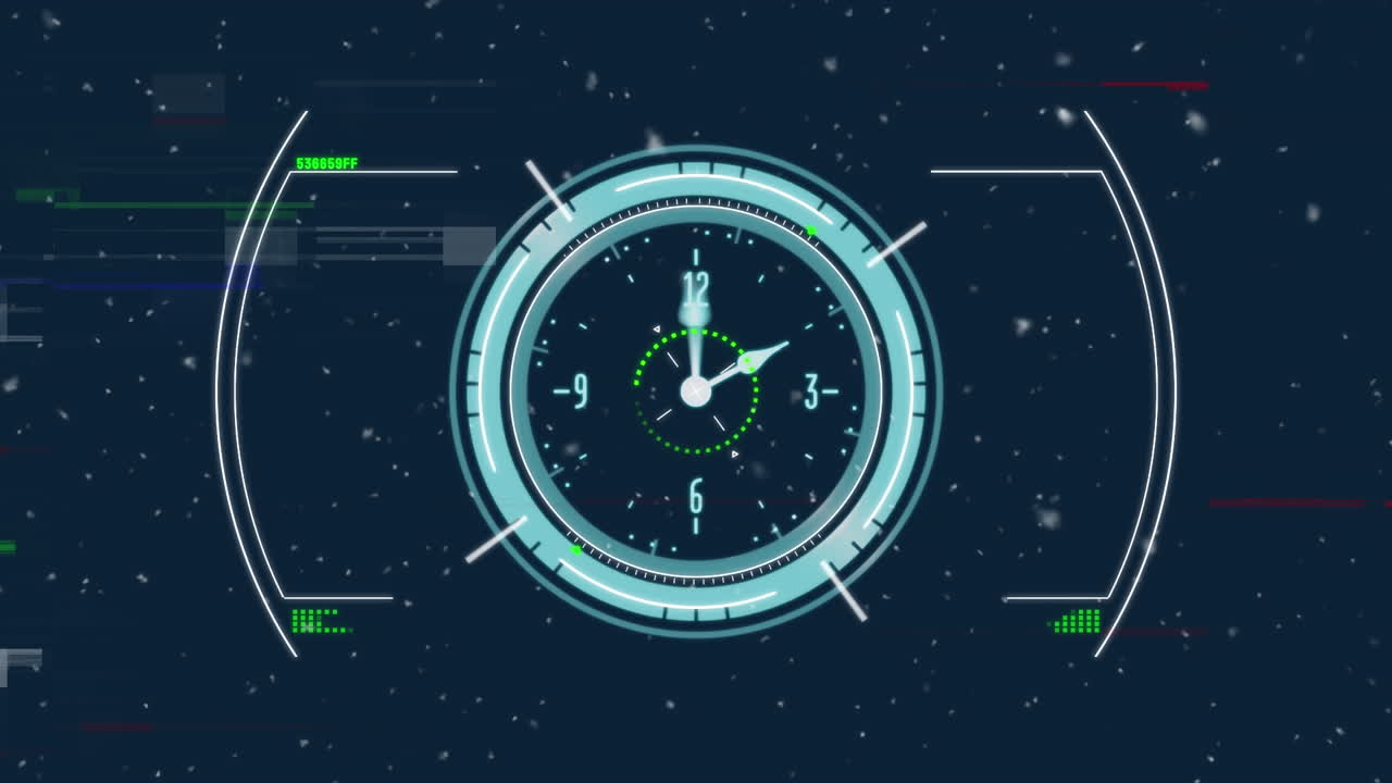 Animazione di un orologio che si muove sull'elaborazione dei dati su sfondo blu