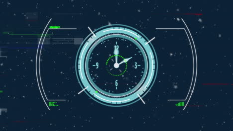 animación del reloj moviéndose sobre el procesamiento de datos sobre fondo azul