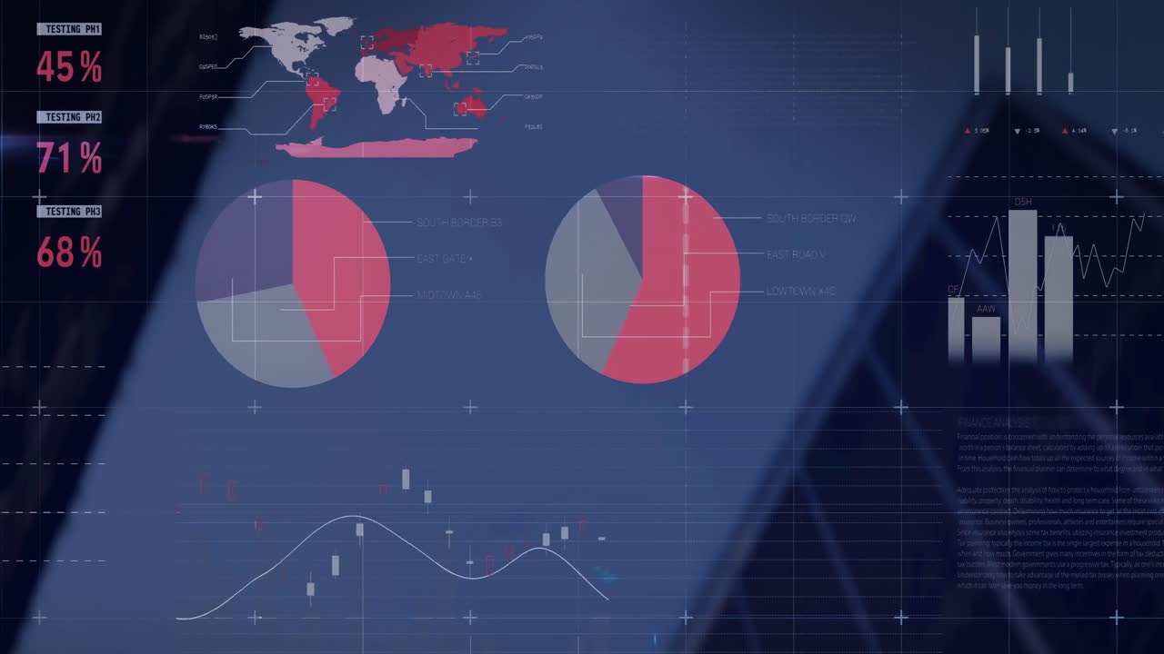 Animation of statistics and data processing over buidlings