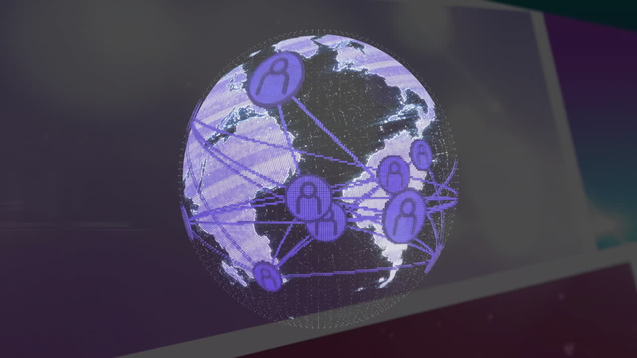 animación de la red de conexiones con los iconos de la gente en todo el mundo