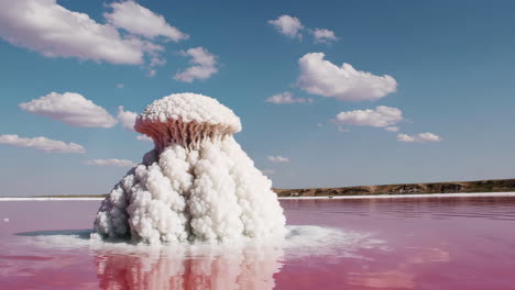 giant salt formation in a vibrant pink lake