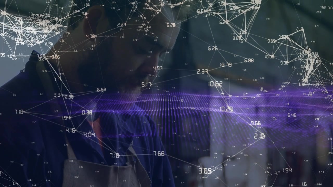Craftsman Using Digital Tablet with Data Visualization Overlay